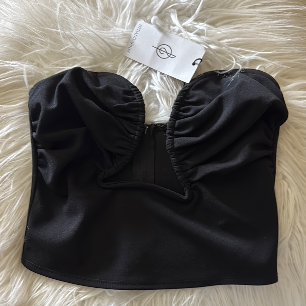 Stradivarius Black Sleeveless Ruched Crop Top